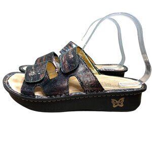 Alegria Camille Leather Metallic Wedge‎ Sandals Double Strap 38 8 - 8.5 US